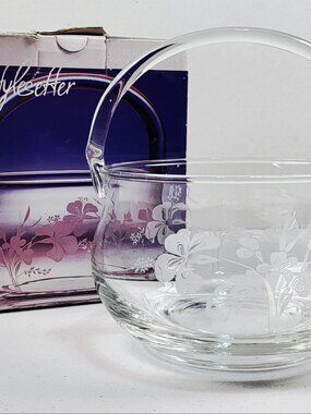 Vtg Crystal Bowl Basket Stylesetter 1970s Handcut Clear Mouth Blown 7.25" Turkey